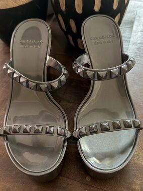 NEW Carmen Sol silver Tonino Studded Jelly Wedge Platform Sandals sz. 10